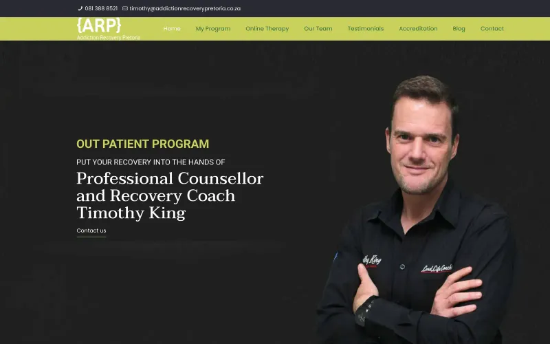 Screenshot of the Addiction Recovery Pretoria website