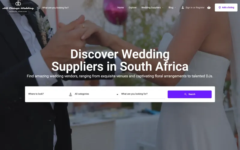 Screenshot of the All Things Wedding website