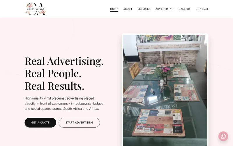 Screenshot of the Cre8tive Ads website
