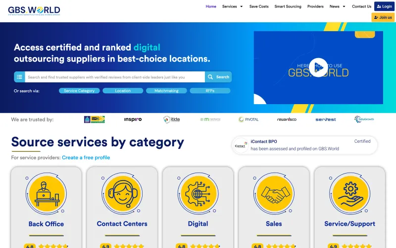 Screenshot of the GBS World website