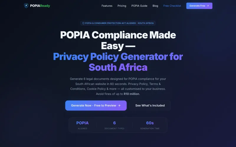 Screenshot of the POPIA Ready website