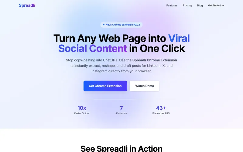 Screenshot of the Spreadli website