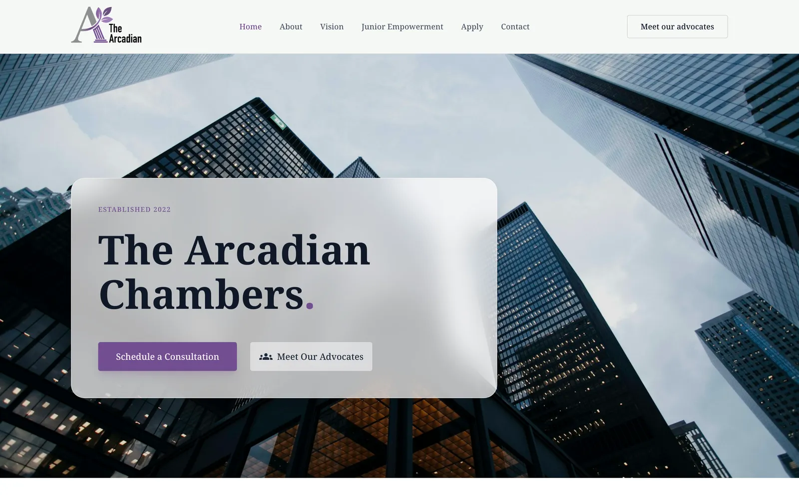 Screenshot of the The Arcadian Chambers website